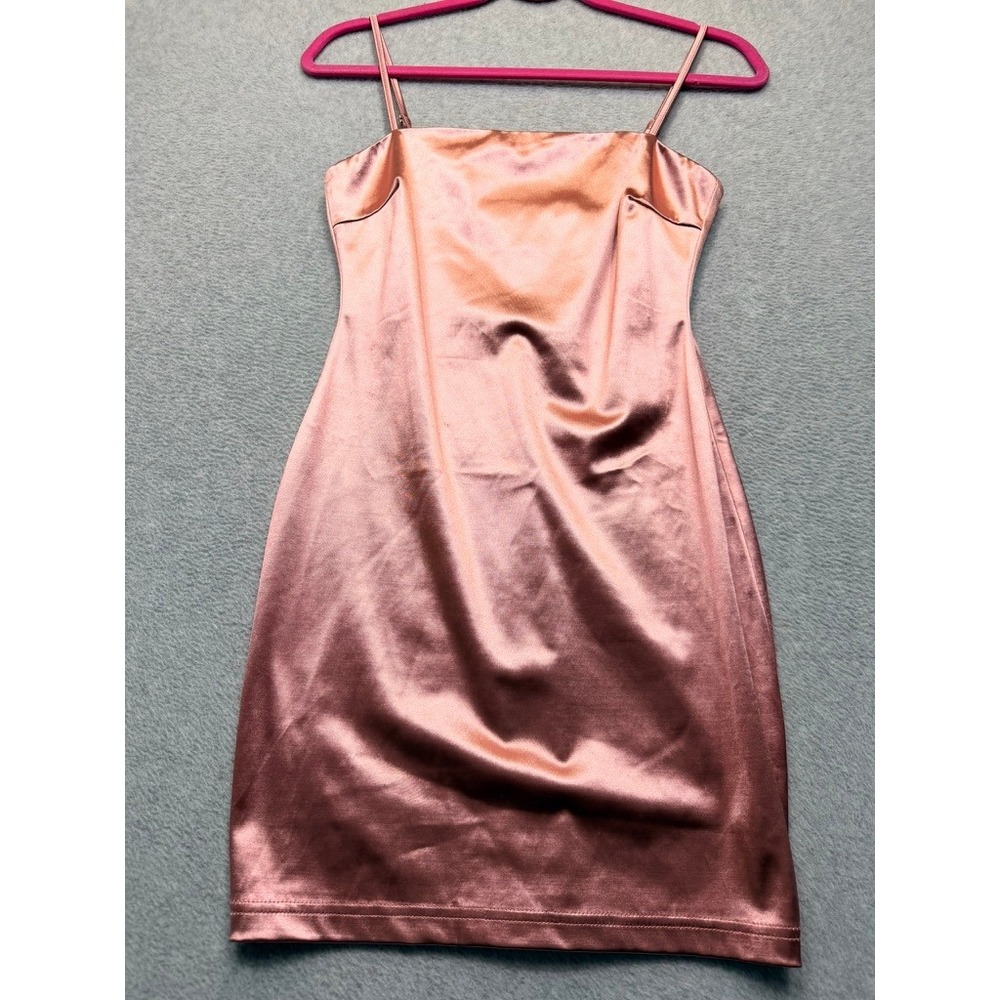 Satin Square Neck Mini Dress Rose Gold Spaghetti Strap Bodycon Party Cocktail